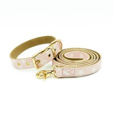 Pink Dog Collar + Leash Kit - PU Leather Designer Fashion Pet Collar monogram picture