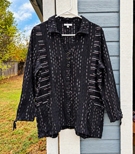 Habitat Art to Wear Tunic Top L Black Crinkle Cotton Pucker Weave Lagenlook picture