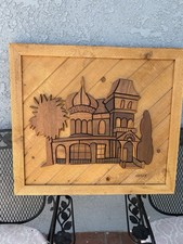 Vintage Dave Criner Assemblage of Hardwoods Intarsia House & Tree Dimensions 27” picture