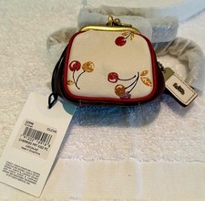 COACH 1941 Double Kisslock Necklace Pendant Chain Pouch Glovetan Leather NWT New picture