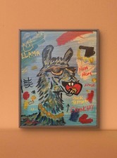 Shafer Original 11x14 Expressionist Llama Eating Apple Painting Signed Canvas picture