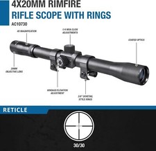 Barska 4x20 Rimfire Reticle Parallax Free 50 Yards Riflescope Range With Rings picture