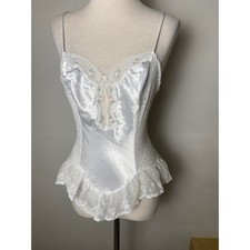 Vintage Deena White Lace Bridal Bodysuit Pink Floral Embroidery Lingerie Teddy S picture