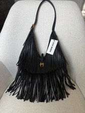 Steve Madden Black Leather Fringe Shoulder Bag- Hobo- Rodeo picture