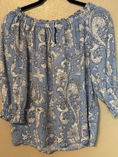 Talbots Blue Paisley Poet Sleeve Top Size M picture