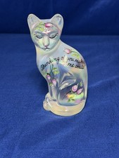 Fenton Art Glass Cat Figurine Thinking of You French Opalescent w/Label Painted picture