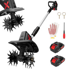 Cordless Tiller Cultivator, 20V Electric Rototiller with 2 × 2.0Ah Batteries, 9