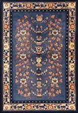 4x6 Rare Antique Art Deco Chinese Rug fine Ninghshia Blue 130cmx185cm c.1900 picture