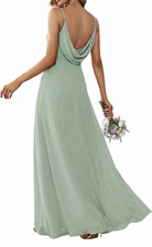 Ever-Pretty Green Sleeveless Spaghetti Strap Maxi Bridesmaid Dress Cowl Back picture