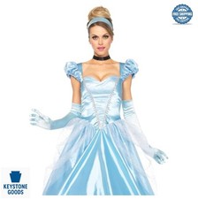 Women's Cinderella Costume 3 Piece Satin Ball Gown Choker Headband Adult Blue picture