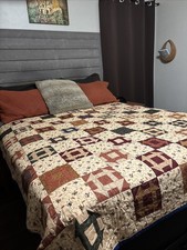 COLORFUL Square Patchwork Floral Handmade Churn Dash Monkey Wrench Quilt 71”x71” picture
