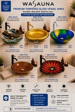 WASAUNA Tempered Glass Vessel Bathroom Sink Collection RARE w Drain/ No Faucet picture