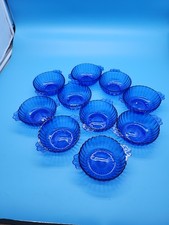 Vintage Hazel Atlas Moderntone Cobalt Blue Dessert Bowls Set of 10 Depression Gl picture