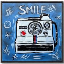 Original Hand Painted Vintage Camera 14x14 Canvas Acrylic Expressionist Polaroid picture