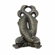 Vintage Bronze Double Dolphin Door Knocker Nautical Koi Fish Twisted Tail Heavy picture