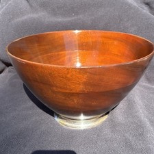 Vtg Fisher Silversmiths Large Mahogany Wood Bowl Sterling Silver Base MCM 11.75” picture