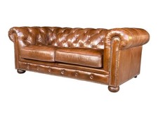 Vintage Chesterfield Leather Sofa Light Brown Tufted Restored Brass Casters picture