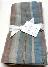 Pottery Barn Lonnie Striped Linen Dinner Napkins Set of 4 Flax Multicolor NWT picture