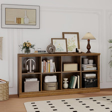 8-Cube Storage Organizer, Vintage Oak Wood Bookshelf with Open Shelf, Modern Boo picture