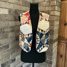 70s VTG Handmade Patchwork Quilt Vest Boho Folk Art Reversible Size M/L #31E4 picture