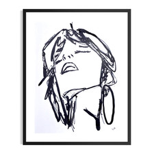 Original Signed 9x12 Abstract Womens Portrait Wall Art Acrylic Black White Paper picture