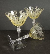 Vintage 1930's Etched Yellow Cocktail Glasses- LOVE BIRD  by Imperial Glass 6 pc picture