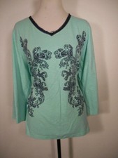 Beautiful Women's Size 2 Chico's Blue Paisley Design Long Sleeve Knit Top picture