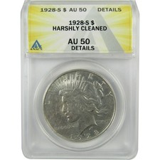 1928 S Peace Silver Dollar AU 50 Details ANACS $1 Coin SKU:I28559 picture
