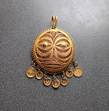 Vintage Oaxaca Mexico Filigree Large Gold Tone Sun Face Pendant picture