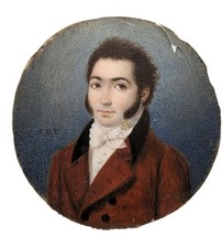 Antique 19th C French Portrait Miniature Painting Signed CB Georgian Gentleman  picture