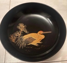 Wooden Wajima-nuri lacquerware Urushi Bowls Antique Pine & Crane Makie Japan picture