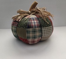 Vintage Handmade Patchwork Fabric Pumpkin Fall Decor Plaid Country Rustic 9” picture