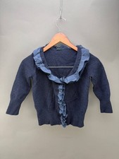 J. Crew Womens Navy Blue Knit Ruffle 100% Merino Wool Cardigan Size L picture