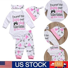 Newborn Baby Girls Outfit Long Sleeve Romper Tops+Pants+ Headband Sets Clothes picture
