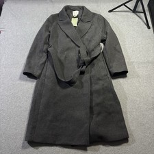 NWT H&M Dark Gray Belted Wrap Coat Women’s Size Large Wool Blend Long Overcoat picture