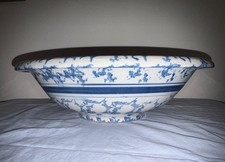 Antique 19th / Early 20th Century Blue & White Spongeware Stoneware Wash Basin picture