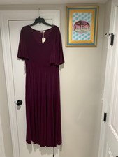 KOH KOH Long Short Sleeve V-Neck Sexy Slimming Maxi Dress Burgundy 2X Stretch picture