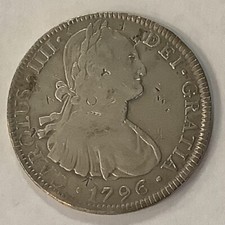 MEXICO 1796 Mo FM CHARLES IIII 8 Reales  SPAIN SPANISH COLONIAL CHOP MARKS cd picture