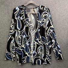 Chico's Easywear Women's Size 2 (L/XL) Open Front Cardigan Jacket Black Blue picture