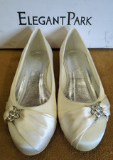 ELEGANTPARK Women Closed Toe Comfort Rhinestone Satin Wedding Bridal Shoes  Sz 7 picture