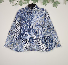 Weekends by Chico's Size L Blue Floral Abstract Wide Sleeve High Neck Top picture