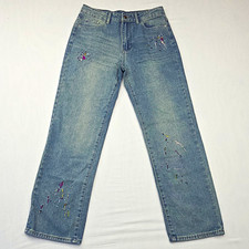 Old Gap Women's  Baggy Denim Pants with Embroidery and Paint Splatter picture