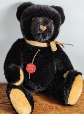 Hermann Teddy Original Black Plush Jointed Bear Red Tag Ribbon 14
