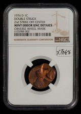 1976-D 1c Lincoln Memorial Cent Mint Error Double Struck - NGC UNC Dets - X7068 picture