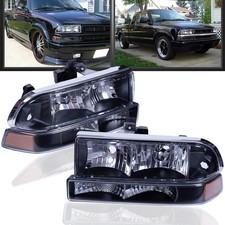 For 1998-2004 Chevy s10 Blazer Black/Amber Headlights Bumper Headlamp Assembly picture