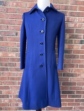 Vintage 70s Jean Louis United Airlines Wool Coat Satin-Lined Royal Blue Size S picture