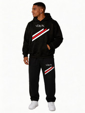 VÉRON Stripes Men's Hoodie & Sweatpants Matching Set 2-Piece picture