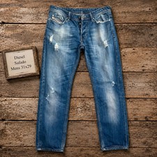 Diesel Safado Mens 31x29 Blue Distressed Slim Straight Leg Button Fly Jeans picture