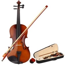 3/4 Acoustic Violin Set Beginner BassWood Violin Starter Kit Case Bow Nature picture