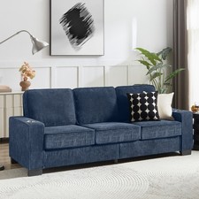 Corduroy Fabric sofa Modern Compressed Couch,3-Seater Sofa for Living Room Blue picture